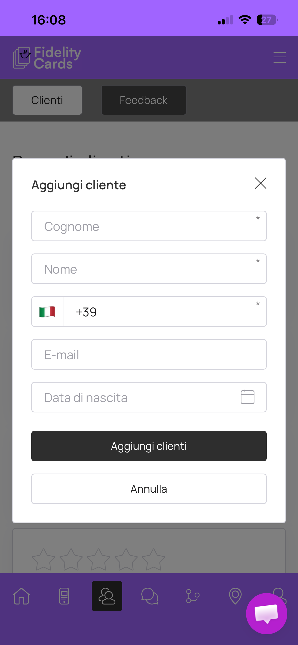 Form aggiungi cliente