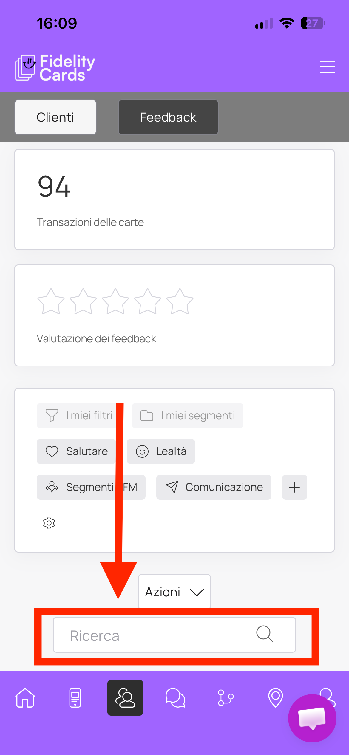 Barra di ricerca clienti