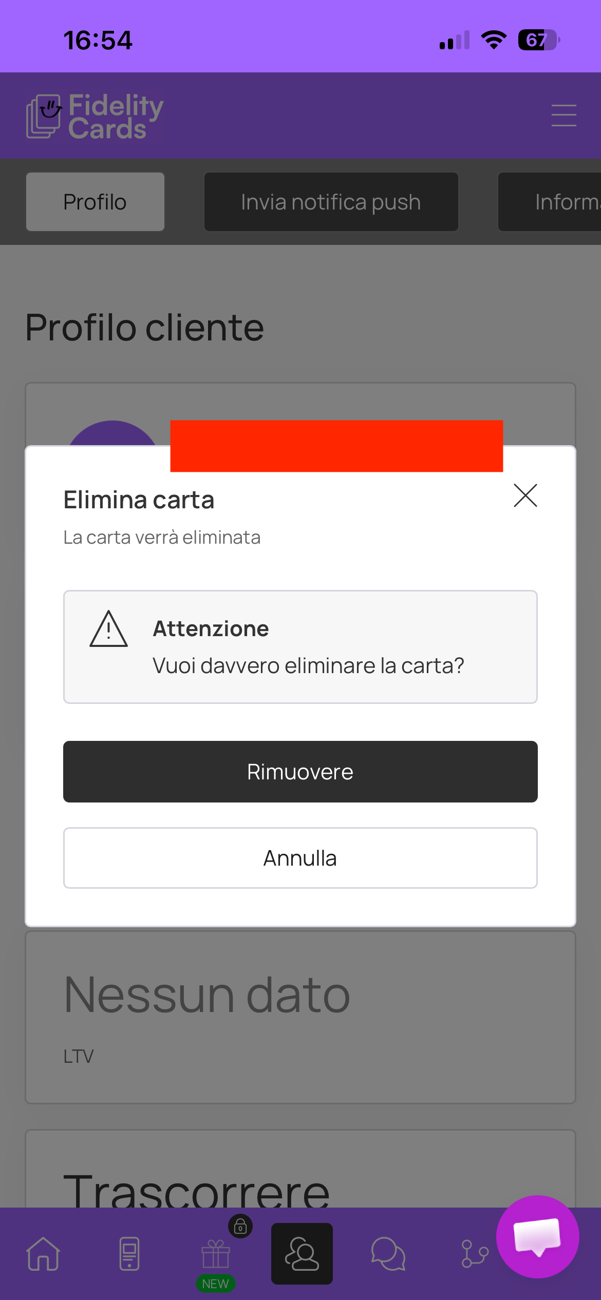Conferma di eliminazione della carta
